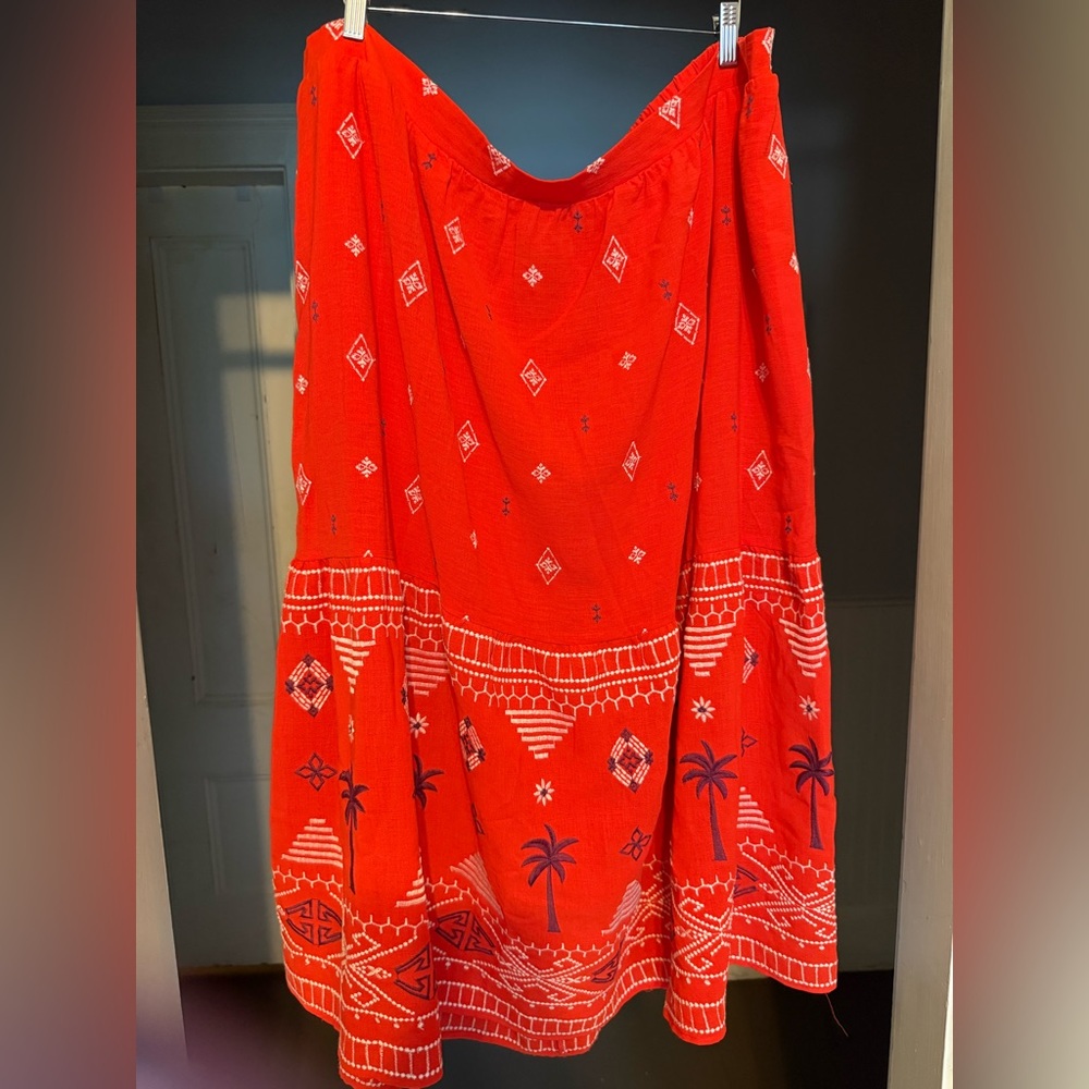 Sofia by Sofia Vergara Red Skirt with Embroidered Tropical Pattern